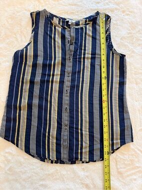 L.L. Bean Navy, Tan & White Vertical Stripe Sleeveless Button-Front Shirt